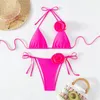 Women's Swimwear Bikini Set Sexy 3D Flower String Triangle Micro Extremo Halter Women Thong Swimsuit Bathing Mini Biquinis