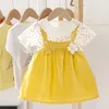 04y Elegant Baby Girl Robe Lace Lace Doll Coller charmant fête pour tout-petit costume fleur tenue princesse enfant Vêtements A1177 240428