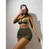 Women's Swimwear 2024 Solid Color Sexy Mesh Skirt Bikini New Open Back Strap Swimwear