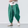 Coton lin pantalon harem hommes solide élastique de taille streetwear joggers pantalon décontracté.