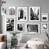 Moda Kulesi Retro Kızlar Siyah ve Beyaz Duvar Sanat Yağlı Tuval Nordic Posterler ve Baskı Duvar Fotoğrafları Oturma Odası J240505