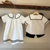 Kleidung Sets Sommergeschwister Fashion Marine Style Cloys Jungen Marine Kragen Kurzarm Shirt und Shorts Set Girls Cotton White Kleid