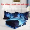 Capa de edredão 3pcs Galaxy Night Moon Bedding Set, uivando lobo no lunar Eclipse Bed Set para adolescentes Decoração de animais selvagens Consolador (1*Consolador + 2*travesseiro)