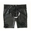 Fetish Men Latex Shorts entrejambe ouverts PVC Cuir Gay Wetlook Pantalon Pole Dance Sexy Porno Male Sissy Lingerie Crotchless Underwear 240506