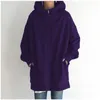 Damesjassen massief kleur ritssluiting met capuchon longline fleece gevoerde streetwear pullover jas dames zijkant hoodie