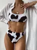 Women's Swimwear Sexy Cow Print Female Swimsuit High Waist Bikini Women Two Pieces Set Mid Bather Bathing Suit Swim Wear