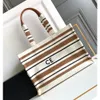 Striped fabric cowhide Tote Cacbs Designer New Summer Handbag Ladies Luxury Outdoor Vacation Beach Bag 24SS New Stripe Collection 199162