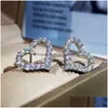 Stud 925 Sterling Sier Heart Love oorbellen voor vrouwen 18K Rose Gold Shining Elegant Crystal Diamond Ear Rings Letters Designer Earring Dhxqq