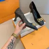 Designer Fashion Sandals Slingbacks Slide Metal Buckle Leather Formele dames schoenen 6 cm luxe hoog hiel vierkant teen feestschoenen maat 34-41
