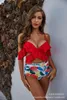 Sweetwear 2024 Sweetwsuit Sexy Split Bikini Set With Ruffle Edge Printing Fashion High Waist