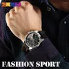 Armbandsur SKMEI 9106 Business Quartz Clock Sports vattentäta mens armbandsur Stoppur läder datum kalender klocka för män reloj