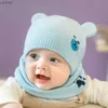 Caps Hats Baby Bearies Twee stuk Warm Winter Wool Hat Sjang Set Dikke jongens en meisjes sjaal gebreide babymuts 0-8 maanden WX