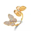Designer Luxury Jewelry Ring VanCllf Överdriven vit Fritillaria Butterfly Ring Fashion Justerbar öppning Temperament Opal pekfinger
