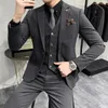 Jacket Vestbroeken High-end merk Boutique Fashion Solid Color Mens Casual Business Suit 3-Piece Set Bruidegom trouwjurk 240428