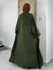 Etniska kläder Ramadan Solid Open Front Simple Abayas Elegant Long Sleeve Maxi Längd täcker kvinnors