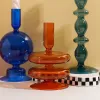 Soportes Vintage Candelador de vidrio Decoración del hogar Tasistas de velas de cristal para decoración de boda Mesa de comedor de gafas transparentes