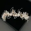 Accesorio de boda novia corona joyería de cristal tiara con perlas flores corona de boda perla diadema de novia de perla