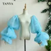 Gants Sky Blue Organza Gouffes Puffy Deteachable Sleeves For Wedding Up and Bow