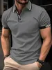 Heren Polo's Nieuwe zomerheren Polo shirt Kraag Kraag Kraagkraag kortglede pullover Casual Sports Solid Color Stand Collar Trend T-shirt voor man T240506