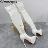 Stivali tacchi alti sexy sopra le donne del ginocchio bianco essorte femminile per piattaforme da stiletto scarpe da pista coscia