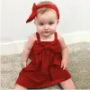 Klänningar 036månter baby flicka ärmlös sling klänning söt båge stropplös rygglös prinsessa klänning för spädbarn flickor solid röd sommarklänning