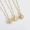 Chains Golden Color Pentagram Flower Pendant Rotating Necklace For Women Girls Delicate Shining Rhinestone Geometric Clavicle