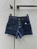 2024 Nouvelle mode d'été Shorts denim à poitrine simple Femmes Femmes hautes Poches de couleur bleue