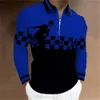 Mens Polo Shirt Golf Plaid Graphic Prints Turndown Print Outdoor Street Long Sleeve Zipper Clothing Apparel Sports 240419