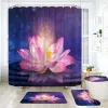 Vorhänge abstrakte Lotus Blume Duschvorhang Sets glühen blumig auf dem Wasserstoff Stoff Badezimmer Vorhang Nonslip Toilettendeckel und Badematte