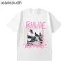 Rhude High End Designer Roupos para Spring/Summer Moda Moda Pintura a óleo impressão masculina e feminino Camiseta casual de mangas curtas com rótulos originais 1: 1