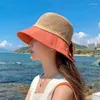 Chapéus largos da borda feminino Sun Straw Hat Classic Bowknot Fashion Fashion Summer Summer Outdoor Beach Cap balde