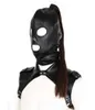 Latex Unisex Hood Maske Sexy PU Ledermasken Männer Frauen Cosplay Flirthaar Pferdeschwanz Brustgürtel Kopfbedeckung Sexy Cosplay Accessoire Y3292377