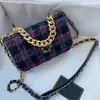 22K 19 WOC WOL Tweed Wallet Purse Tassen Gold Metal Chain Handgreep Takken Crossbody Schouder Handtassen Kaarthouder Multi Pochette Designer H 2145