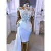 Jurk Arabische bruiloft Bridal Lange jurken Mouwen Lace Applique Knie Lengte Designer Designer Jewel Neckles Custom Made Vestidos de Novia Plus Size