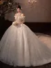 2024 Sexy A Línea Vestidos de novia vestidos de novia Cristales florales Boho Boho Country Vestidos De Novia Custom Hade Long Bridal Gowns de gran tamaño Trasa de barrido Aplicada Tren de barrido