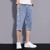 Семь очков джинсы мужчина 2023 летняя тонкая бренда мода молодежь с прямой ногой с прямой плюс размером средних брюк повседневные джинсовые шорты A3399 240422