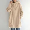 Damesjassen massief kleur ritssluiting met capuchon longline fleece gevoerde streetwear pullover jas dames zijkant hoodie