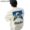 Rous de grife de Rhude High End Designer para 2024 Summer Fashion Snow Mountain Ski Camiseta solta de mangas curtas com rótulos originais 1: 1