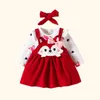 Herbst und Winter Baby Jumpsuitlifting Bow Set Cartoon Fox Print geborene Mädchen Kleidung Kinderkleidung Kleidung Kleinkind Baby Set 240429