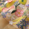 여름 카키색 화려한 꽃 자수 얇은 명주 그물 드레스 3/4 슬리브 V- 넥 패널 미디 캐주얼 드레스 S4A250418