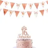 Banner Flags Rose Gold 16th Happy Birthday Banner Bunting Triangle Flag Pennant Garland for 16th Birthday Hanging Decorations Sweet 16 Decor