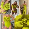 2024 3D Flower Bikini Set With Cover Up Luxury Swimsuit Women Sexig blommig badkläder Hög midja Monokini Desire Bodysuit Swim Suit 240506