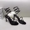 Rene Caovilla Kristall verziertes Strassheels Designer Sandalen Schlange Stiletto Heels Frauen High Heeled Luxus Designer Knöchel rundum Abendschuhe 9.5 cm