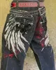 Джинсы Y2K Мужчины Harajuku ретро готические вышивающие крыло мешкоидные джинсы винтажные джинсы панк хип -хоп готические пленки на улицу 240429