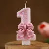 3pcs Mumlar Pembe 3D Numara Kek Dekorasyon Mumlar Sevimli Pembe Yay Dijital Mumlar Kek Topper Doğum Günü Partisi Anma Günü Parti Kek Dekor