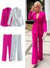 ZBZA Women Fashion Solid Kolor z Pasem Blazer Lapel Long Rleeve Jattera Dwukomowe biurowe panie biały garnitur 240423