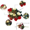 Decorative Flowers 12 Heads Rose Artificial Bouquet Red Eucalyptus Leaves Wedding Decor Peony Fake Flower For Party Home Outdoor