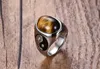 Men039s 925K Stamped Silver plated Titanium ring Stainless steel finger rings with Tiger Eye stone band Ring3398388