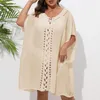 Summer Beach Wrap Cardigan Swimsuit Women Solid Hollow Out Chiffon Cover-Ups Beachwear Ladies Elegant Sunscreen Blue