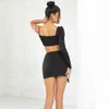 Robes de travail 2024 Little Chap Young Black Sexy Club Robe Set Hollow Out Off Bounder Short Crayer Jirts Femme 2 Piece